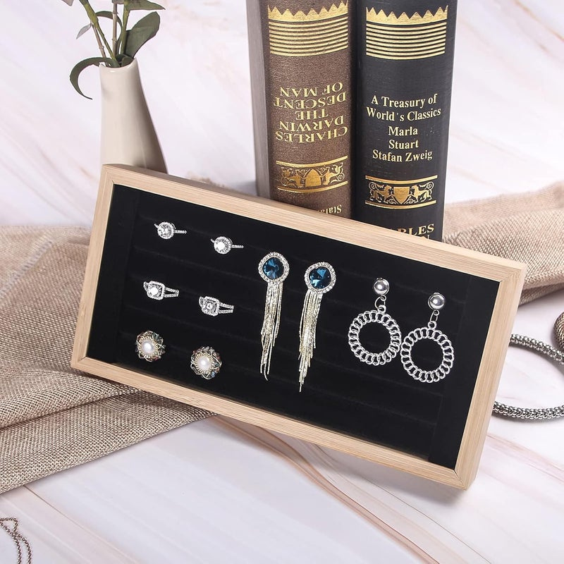 Kanwoder Bamboo Ring Holder,Ring Display Stand,Jewelry Organizer Stand for Rings Earrings Selling (Black) - Image 5